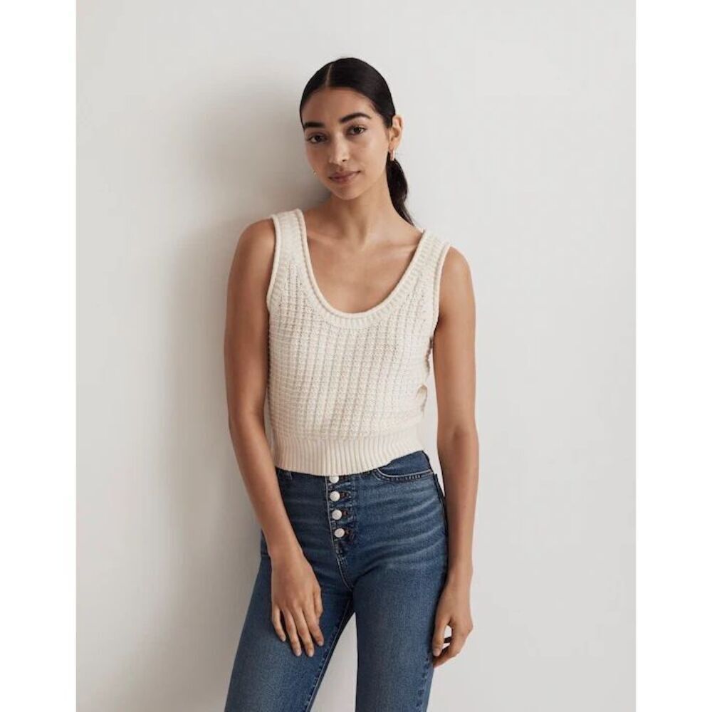 Madewell Textured-Stitch Sweater antique cream crochet